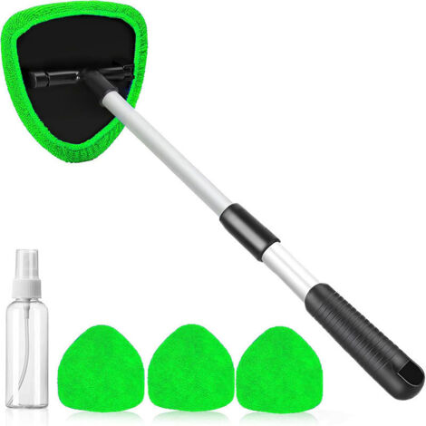 Windshield cleaning tools, car interior glass cleaning kit, with retractable handle and 3 easy-to-install reusable microfiber cleaning pads, car windshield wiper brush set, suitable for cars and homes
