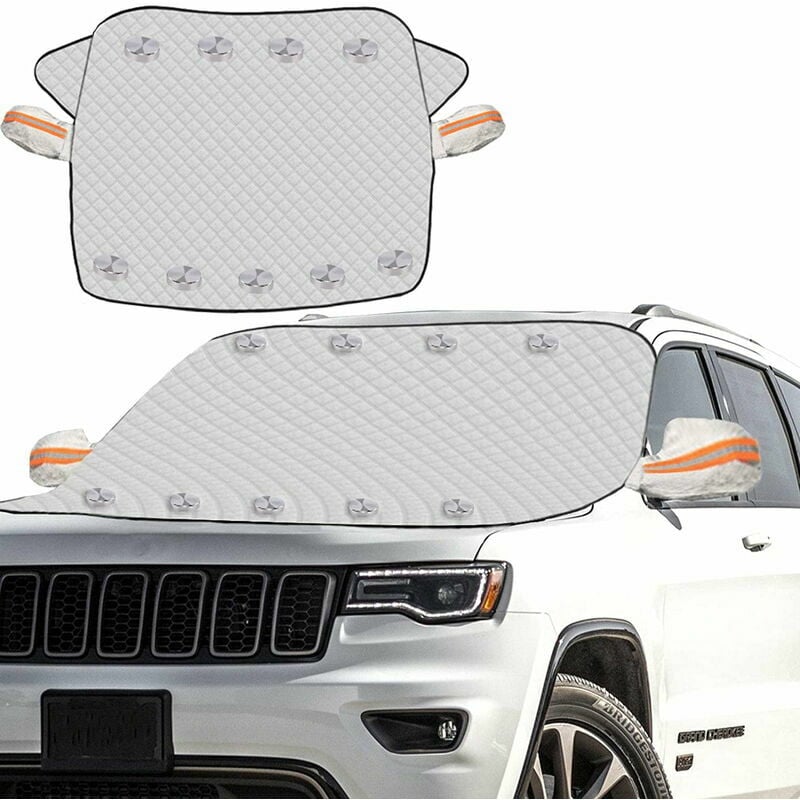 Windshield cover with 4 layers of protection, waterproof and dustproof, suitable for cars, sedans, SUVs (blue reflective strip)