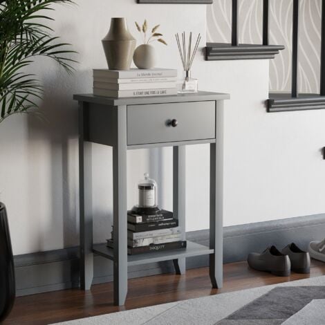 Windsor 1 Drawer Console Table With Shelf Side End Hallway Table, Grey