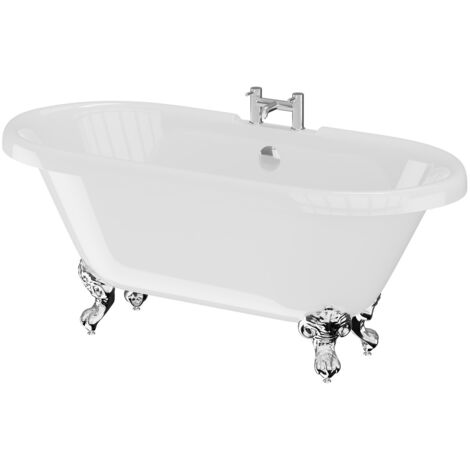 Windsor 1695mm x 755mm Double Ended Freestanding Roll Top Bath with Chrome Claw Feet
