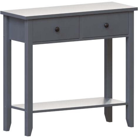 Windsor 2 Drawer Console Table With Shelf Side End Hallway Table, Grey