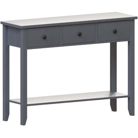 Windsor 3 Drawer Console Table With Shelf Side End Hallway Table, Grey