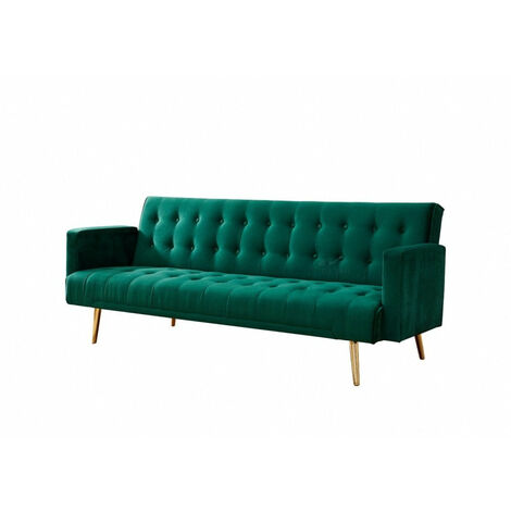 Windsor Luxury Velvet Fabric Sofa Bed, Green with Gold Legs