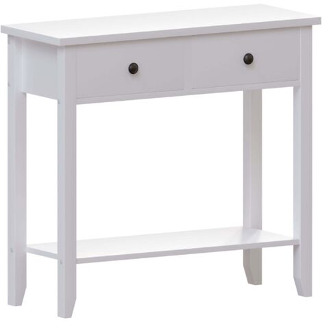 Windsor Table Console avec 2 Tiroirs et Étagère en MDF Meuble d’Entrée Table d’Appoint H 74 x L 80 x P 30 cm, Blanc
