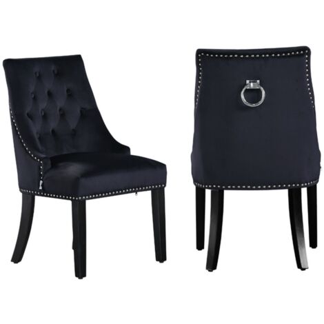 Windsor Velvet Chair | Tufted Velvet Chair | Door Knocker | Studded | Dining Chair | Accent Chair | Dresser Chair | SET OF 2 - DARK GREY
