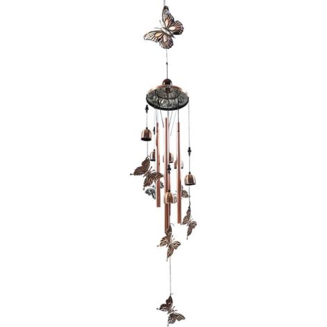 Windspiel aus Schmiedeeisen mit 4 Metallröhren und Schmetterlingsdekoration für den Innen- und Außenbereich