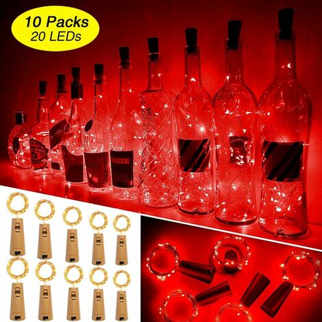 Wine Bottle Light, 10pcs 20 LED String Lights for Bottle String Lights Wine Bottle Mood Lights Copper Wire (Red)