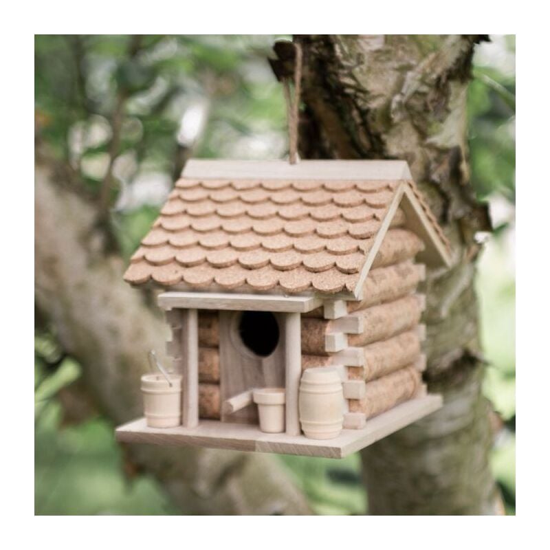 Wine Cork and Wooden Hanging Bird House for the Garden Unique Novelty Bird Nesting Box Garden Decorations Bird Hotel Cabin for Wild Birds