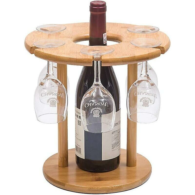 Wine Rack And Bottle Holder, Made Of Natural Bamboo With 6 Glass Holders And 1 Bottle Holder, Perfect For Wine Lovers And Guests