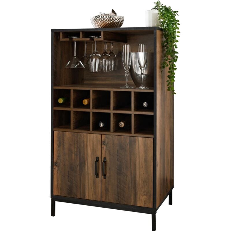 Spot On Dealz - Wine Rack Bar Drink Bottle Storage Shelves Glass Holder Free Standing Wooden - walnut