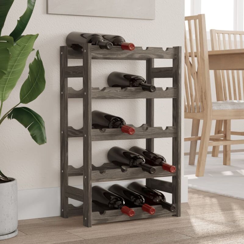 Wine Rack for 20 Bottles Grey Solid Wood Pine Vidaxl