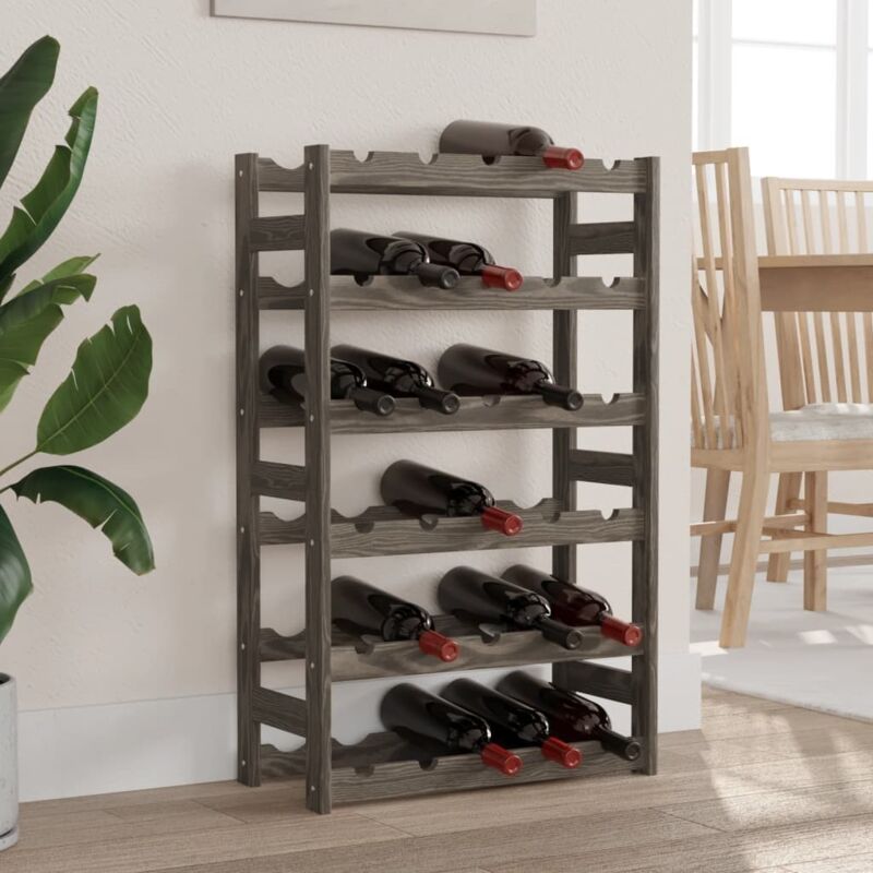Wine Rack for 30 Bottles Grey Solid Wood Pine Vidaxl