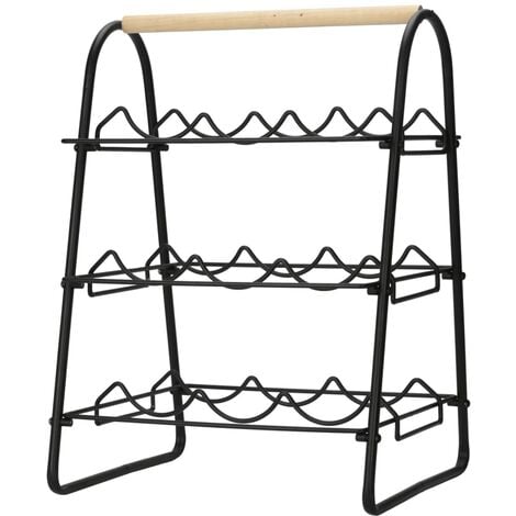 Wine Rack for 9 Bottles Metal Black and Natural Home&Styling