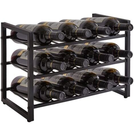Wine Rack Stackable Wine Rack Alcohol Bottle Holder 3 Tier 12 Bottles Inserts for Cabinet, Countertop, Pantry, Bar, Small Space, Steel Water Bottle Organizer