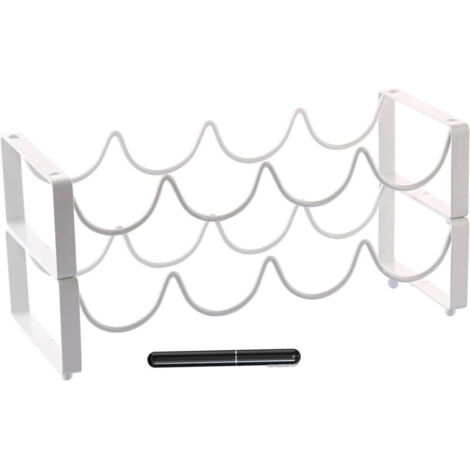 Wine rack with bottle opener/corkscrew - 2-pack - white - stackable tabletop wine rack - small freestanding wine bottle holder for 8 bottles