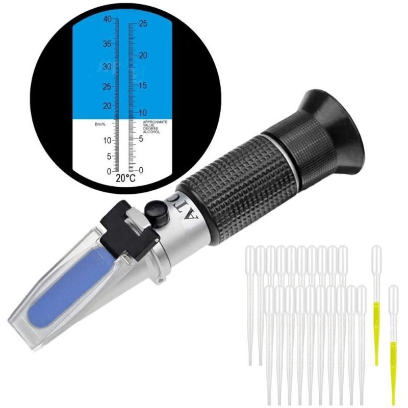 Winemaker's refractometer potential alcohol content: 0-25% Sugar: 0-40% with ATC for wine Brix brewing to measure sugar content in order to produce a