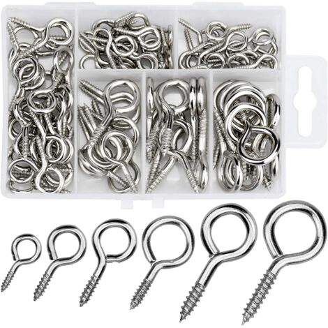 Winfred 100 Pcs Piton à Visser, 2 4 5 6 8 10 Crochet à Visser en Métal Boulons Crochet Nickelé