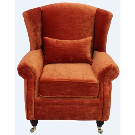 main image of "Wing Chair Fireside High Back Armchair Pastiche Burnt Orange Velvet"