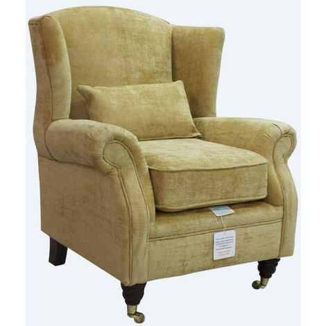 Wing Chair Fireside High Back Armchair Velluto Gold Fabric