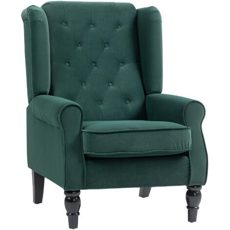 Wingback Accent Chair, Retro Upholstered Button Tufted Occasional Chair for Living Room and Bedroom, Green