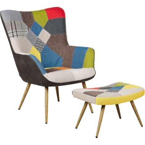 Wingback Chair VEJLE with Footstool Fabric Multicolour