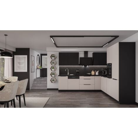 KÜCHEN PREISBOMBE Winkelküche ARONA + SIENA 280x270 Küchenzeile Eckküche Küche Kaschmir + Schwarz