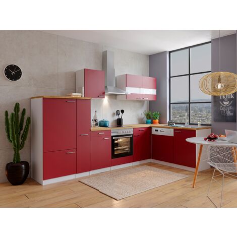Küche Küchenzeile Winkelküche Leerblock L-Form respekta 310 cm Eiche Sägerau rot 