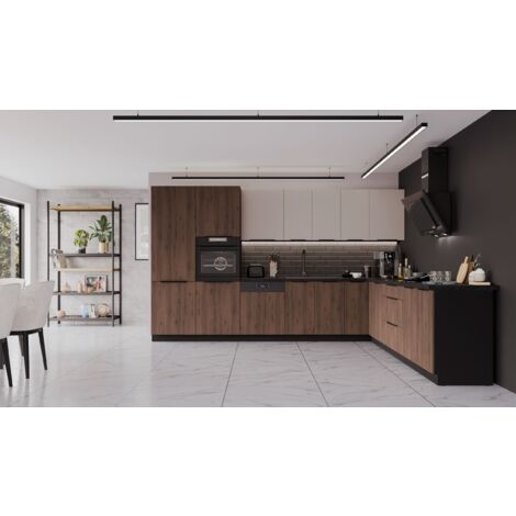 Winkelküche MONZA + ARONA 350x290 cm Küchenzeile Eckküche Küche Nußbaum Kaschmir