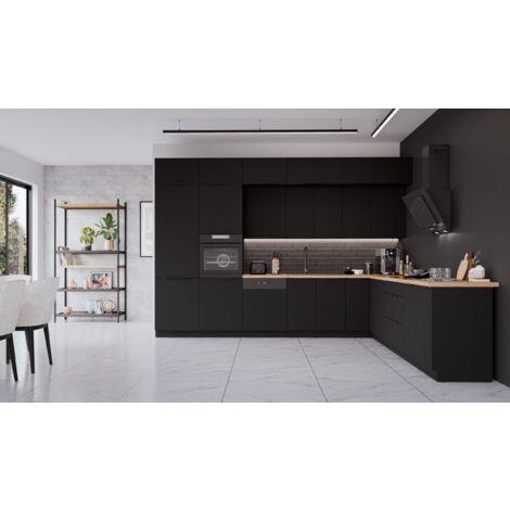 Winkelküche SIENA 350x290 cm Küchenzeile Eckküche Küche Schwarz matt XL Stauraum