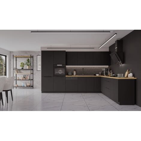 KÜCHEN PREISBOMBE Winkelküche SIENA 350x290 cm Küchenzeile Einbauküche Eckküche Küche Schwarz matt
