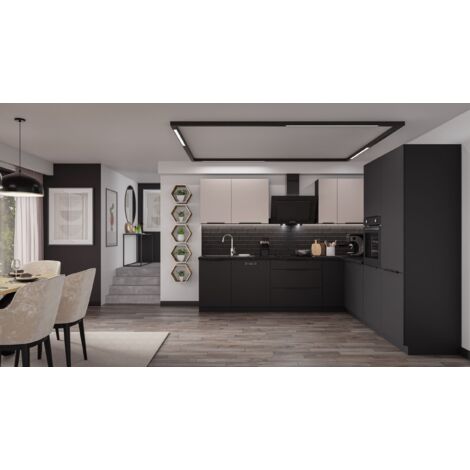 Winkelküche SIENA + ARONA 280x270 cm Küchenzeile Eckküche Küche Kaschmir Schwarz