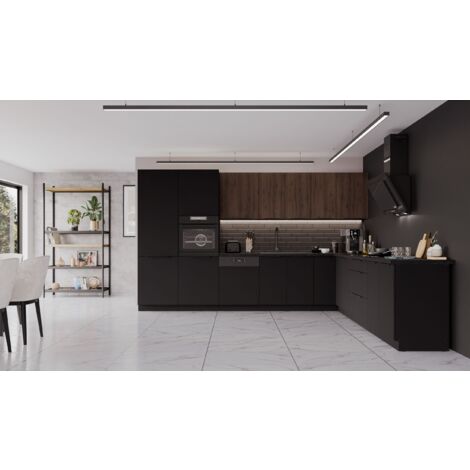 Winkelküche SIENA + MONZA 350x290 cm Küchenzeile Eckküche Küche Nußbaum Schwarz