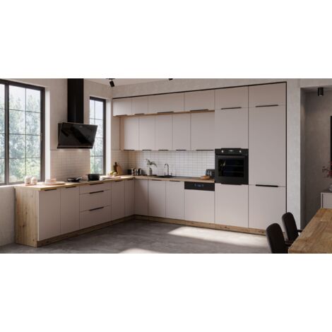 Winkelküche SOLANO 290x350 Küchenzeile Eckküche Küche Kaschmir beige + Eiche Artisan mit XXL Stauraum