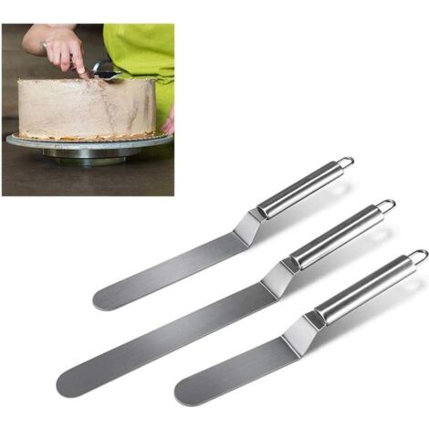 Winkelpalette Inox Set 3 Pièces Winkelpaletten Kuchenmesser, Tortenmesser, Glasurmesser, Konditorenmesser, Tortenglätter pour pâte à sucre et Décorer les Gâteaux
