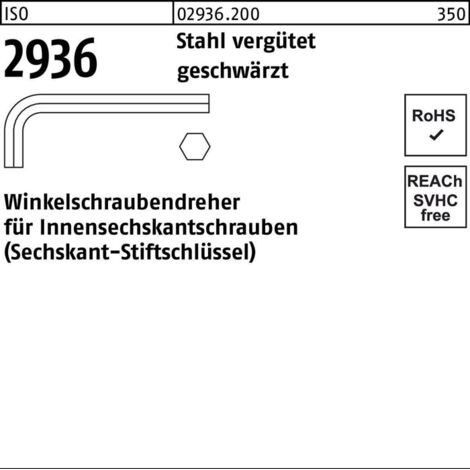 Winkelschraubendreher ISO 2936 Innen-6-kant SW 14 Stahl vergütet geschwärzt