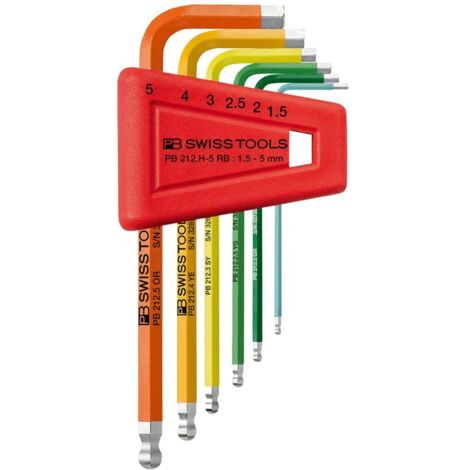 Winkelschraubendreher- Satz im Kunststoffhalter 6-teilig 1,5-5 mm Rainbow Kugelkopf PB Swiss Tools