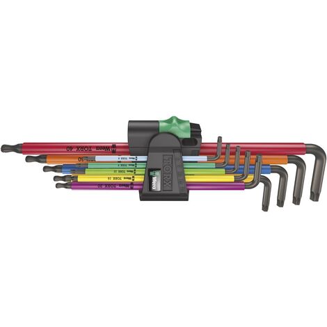 Winkelschraubendreher- Satz lang 9-teilig T8-T40 Kugelkopf Color Wera