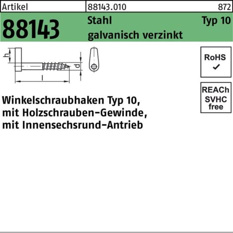 Winkelschraubhaken 50x9 Stahl galvanisch verzinkt TX 100 Stk