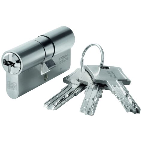 Winkhaus Doppelzylinder Key Tec N-Tra- Zylinderschloss beidseitig schließbar- Haustürschloss Ergänzungsprogramm 35/85, Messing vernickelt matt