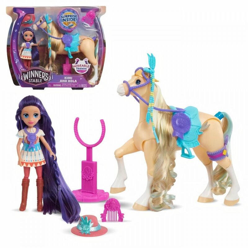 S Stable, Coffret Cheval articulé et Poupée avec accessoires, 11 pieces, Modele Kimi & Kola - Winner