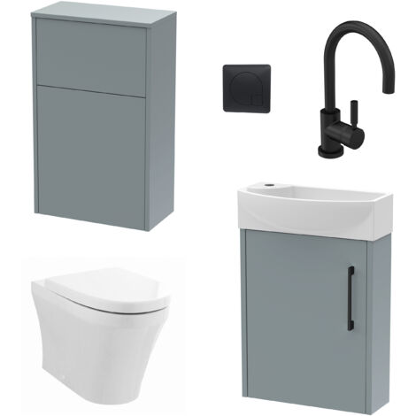 Winshill Cloakroom Bundle - Right Wall Hung Vanity Unit, Concealed Cistern WC Unit, Toilet & Tap, 440mm - Grey/Black - Balterley