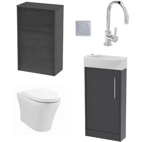 Winshill Cloakroom Suite - Right Hand 440mm Vanity, WC Unit, Toilet and Tap - Graphite
