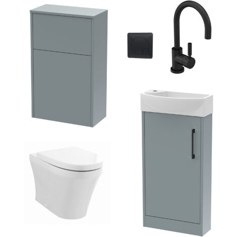Winshill Cloakroom Suite - Vanity Unit, Tap and Toilet - Grey/Black