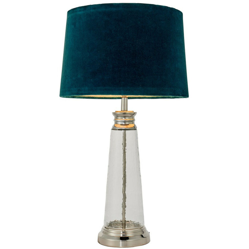 Winslet - 1 Light Table Light Clear Hammered Glass & Teal Velvet, E27 - Endon