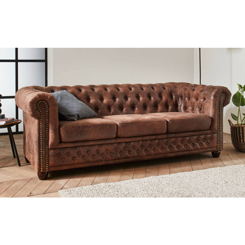 Winston - Canapé 3 places Chesterfield - style industriel Couleur - Marron - Marron