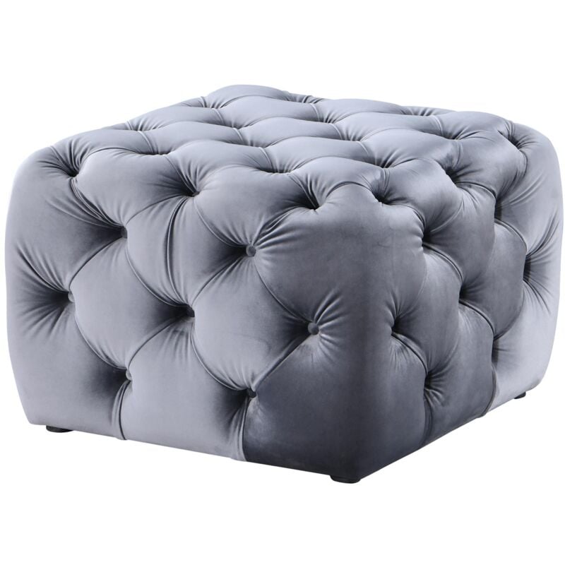 Mobilier Deco - winston - Pouf carré capitonné en velours gris