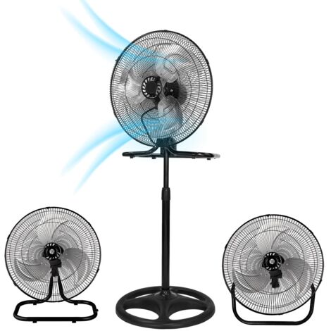 Wintem - Ventilatore 3 in 1 da Tavolo, Parete o Piantana con Oscillazione, Struttura in Acciaio, 50W, Altezza Regolabile, 3 Velocità e Pale da 44 cm per Raffrescamento Versatile