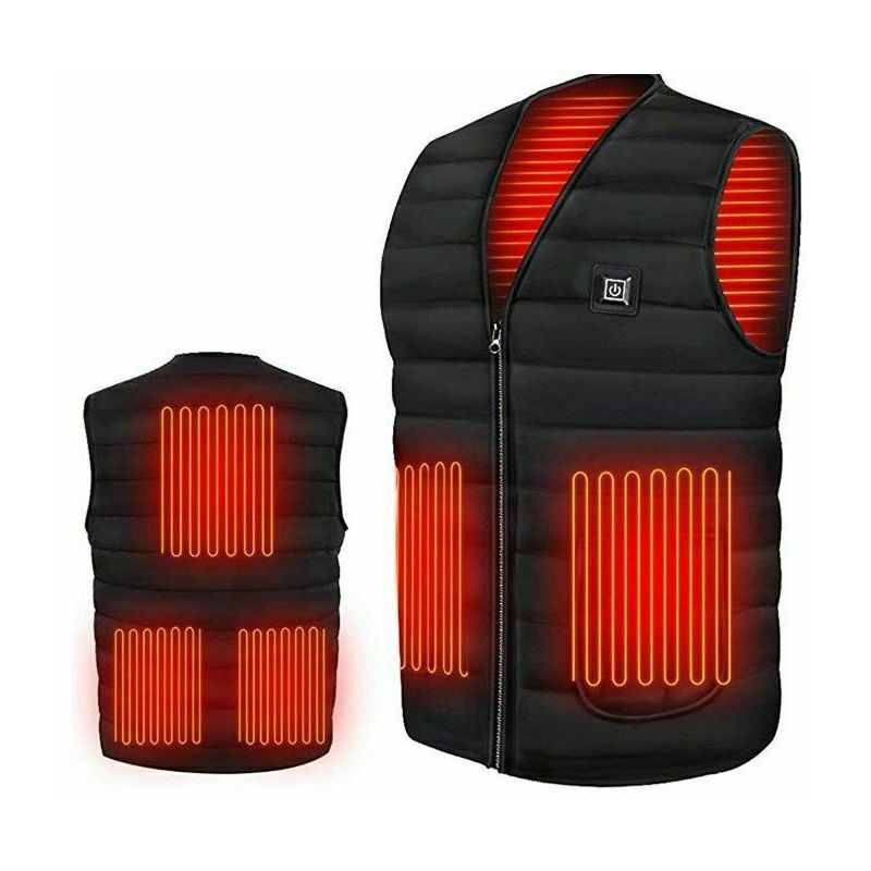 Winter Five Heated Clothes Smart Heated Vest Warm Clothes usb Rechargeable Electric Heated Jacket, Black-XL