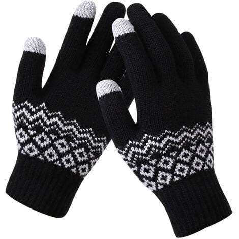 Winter Gloves for Ladies Touch Screen Gloves Touch Screen Touch-screen Flower Gloves Fashion Hot Knitted Gloves (Black