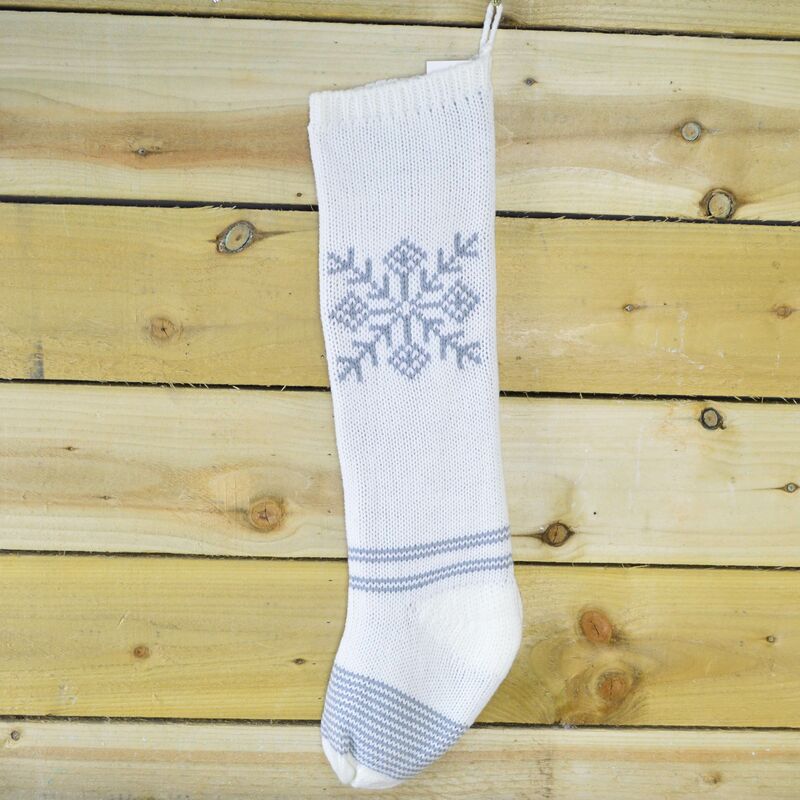 Kaemingk - Winter Grey & White Christmas Stocking - Snowflake